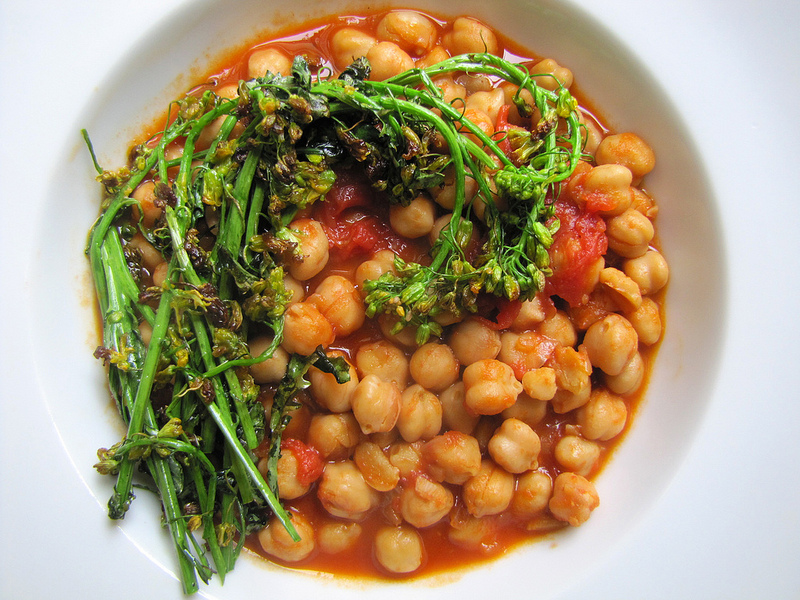 Chickpea Stew with Grilled Flowering Greens