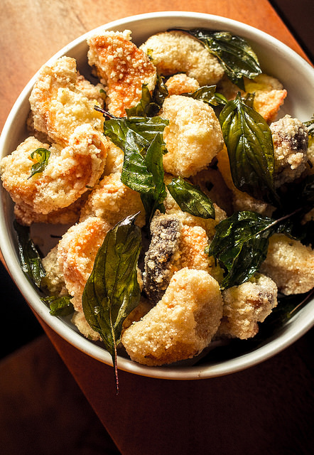 Popcorn Mushrooms with Fried Basil