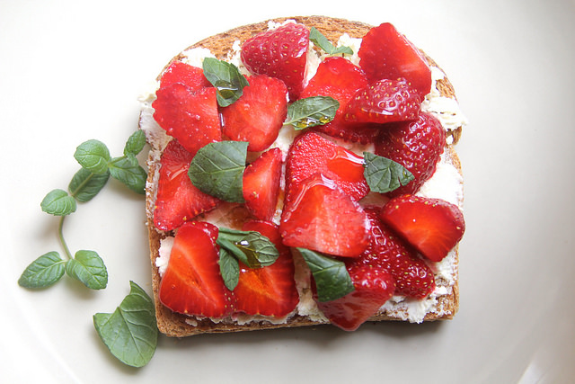 Strawberry Toast with Farmer Cheese, Mint & Hot Honey