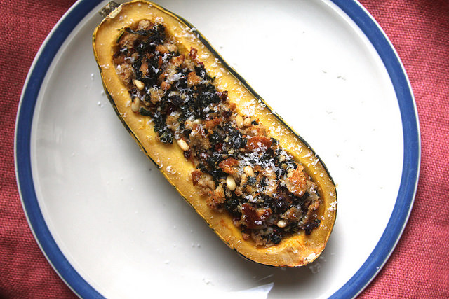 Stuffed Delicata Squash with Kale and Pinenuts