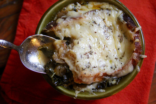 Caramelized Onion and Kale Soup, French Onion-Style