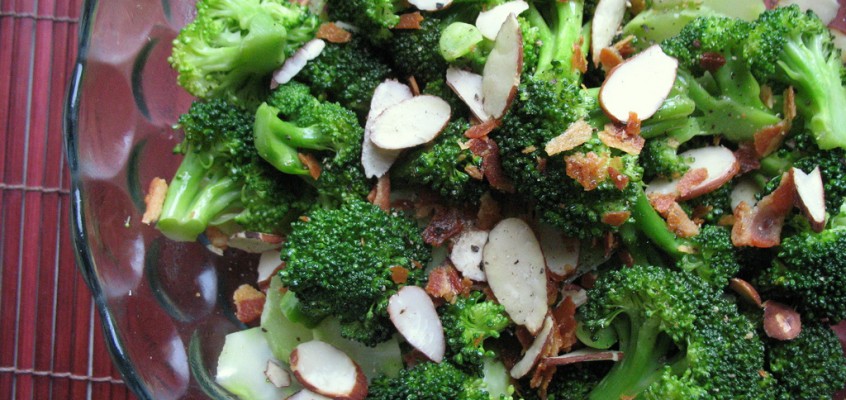 Steamed Broccoli Salad with Bacon and Almonds