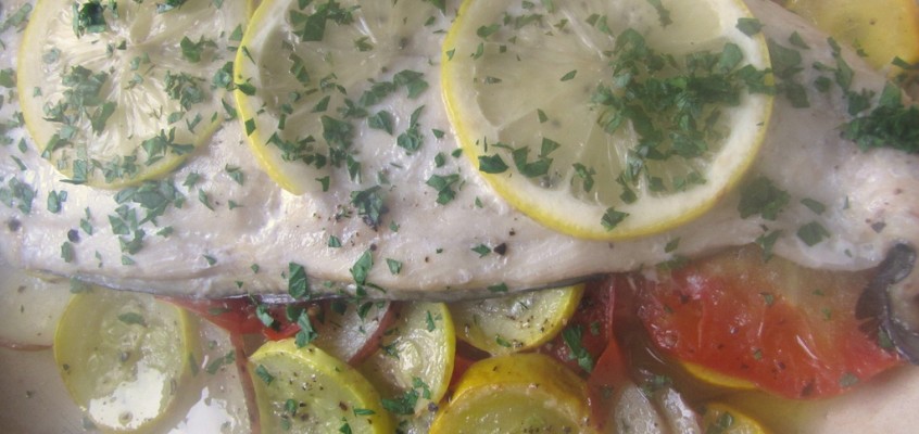 Roasted Mackerel with Potatoes and Yellow Squash
