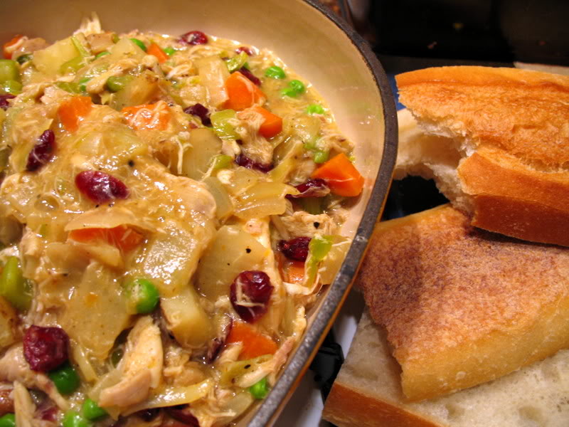 Cranberry Curry Chicken Pie with Leftover French Bread Crust