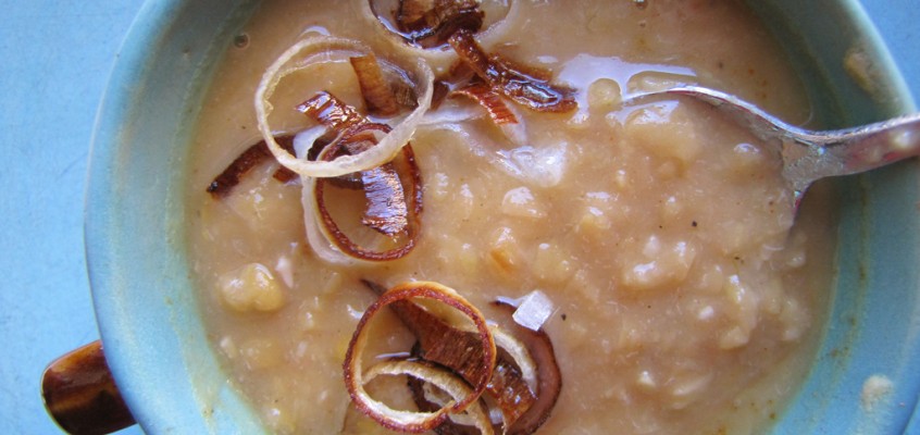 Yellow Split Pea Soup with Smoked Paprika & Crisped Leeks