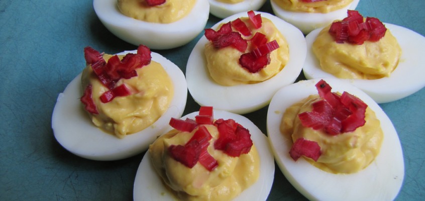 Deviled Eggs with Pickled Swiss Chard Stems