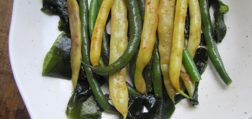 Pole Beans with Sesame-Miso Sauce & Seaweed