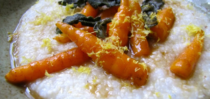 Lemony Grits with Baby Carrots & Sage