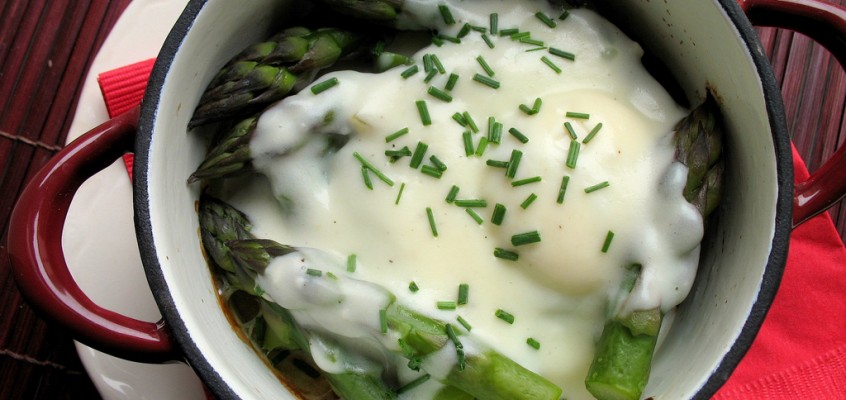 Baked Eggs and Asparagus with Lemon Bechamel