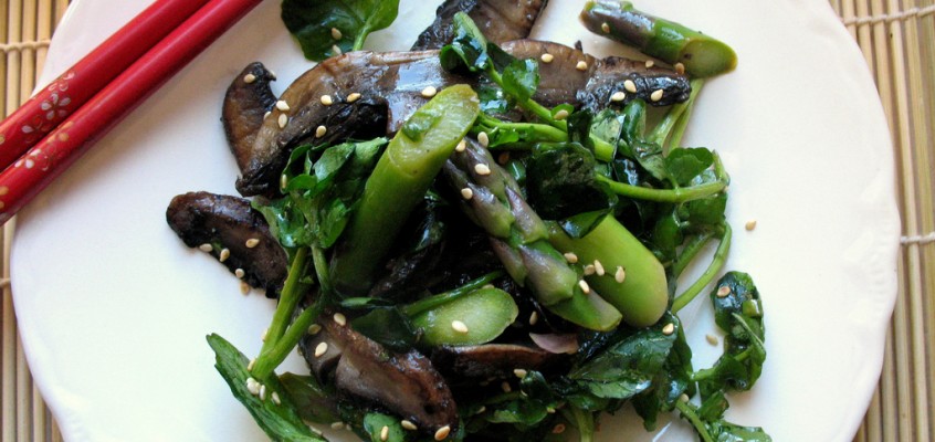 Asparagus, Portobello and Watercress Salad with Sesame Vinaigrette