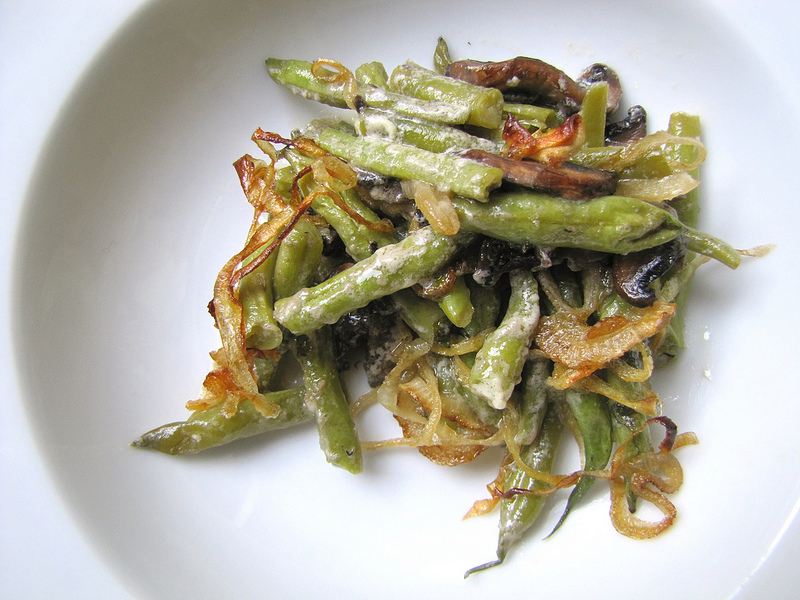 Green Bean Casserole with Caramelized Onions, Parmesan and Creme Fraiche