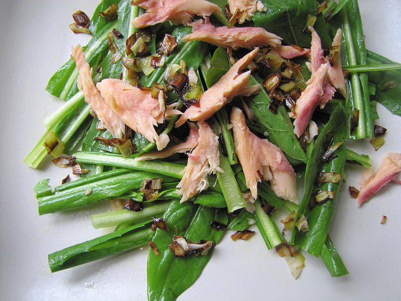 Puntarelle with Smoked Trout and Frizzled Leeks