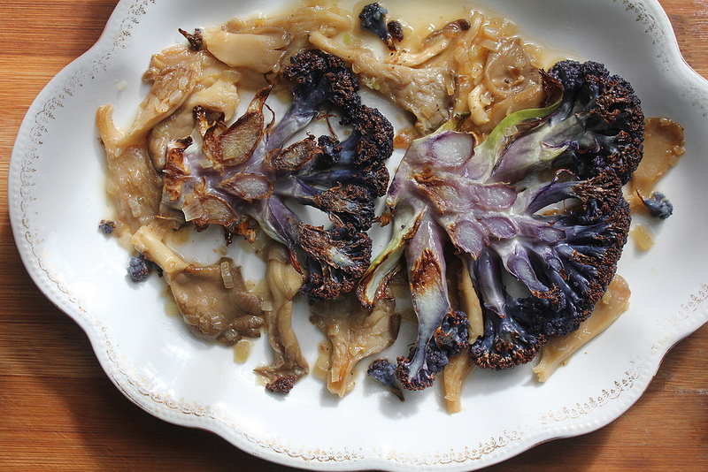 Roasted Cauliflower “Steaks” with Mushrooms